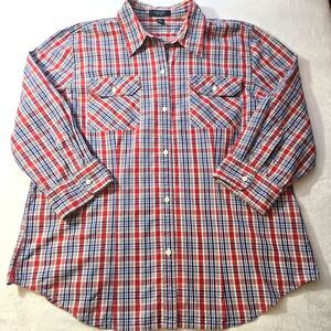 Chaps Womens Button Up Shirt Size XL Multicolor Plaid 3/4 Sleeves Roll Tab